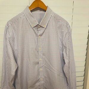 J Hilbrun dress shirt,100% cotton,plaid,M, navy, white, mauve-NEW-smoke/pet free